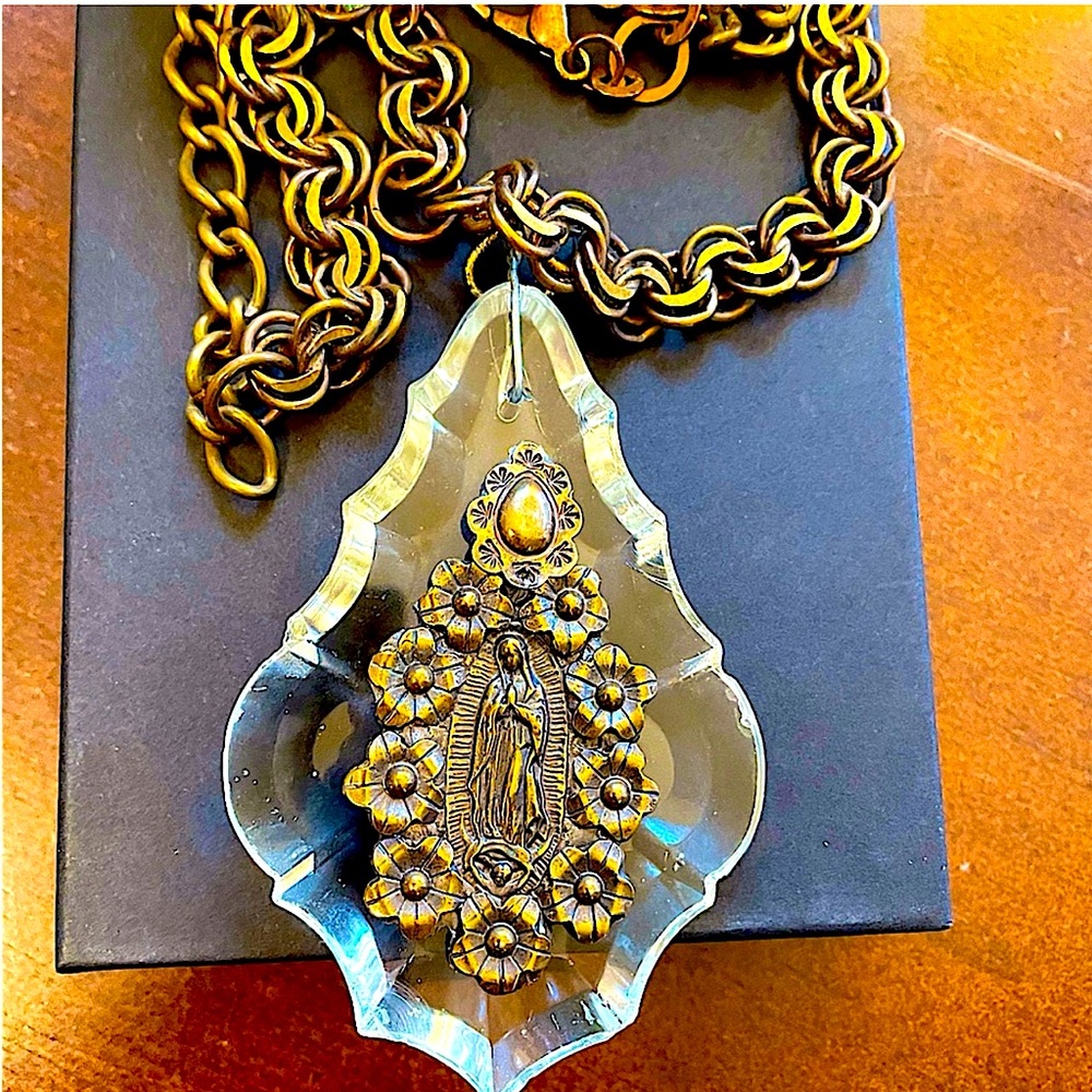 Artisan Handcrafted Vintage Leaded Crystal Drop Pendant Antique Gold Rosary